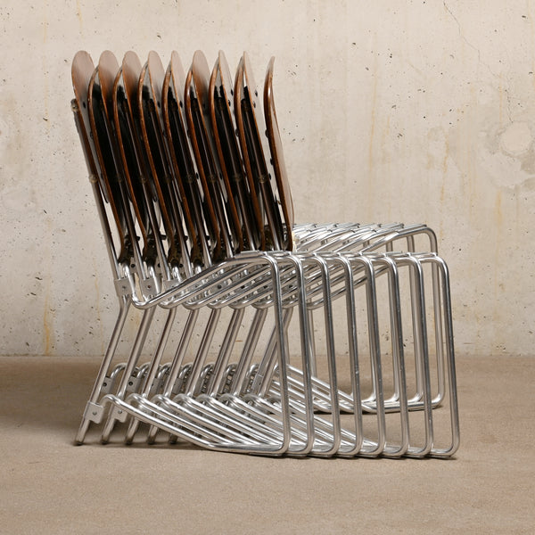 Armin Wirth Aluflex Folding Chairs in stained plywood for Philipp Zieringer KG
