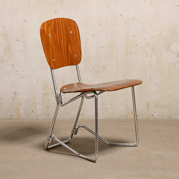Armin Wirth Aluflex Folding Chairs in stained plywood for Philipp Zieringer KG