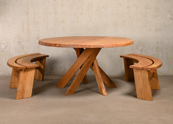 Pierre Chapo Dining Table T21D / Bench S38A Oak Chapo Creation France