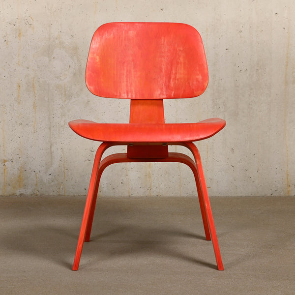 Charles & Ray Eames Early DCW Red aniline dye Ash Dining Chair for Evans Plywood