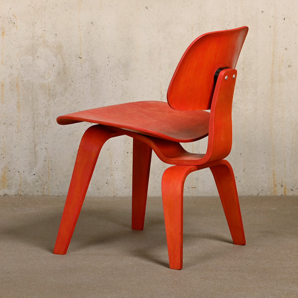 Charles & Ray Eames Early DCW Red aniline dye Ash Dining Chair for Evans Plywood