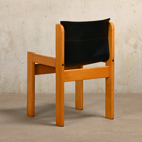 Dining chair set wood and black saddle leather, Ibisco Italy