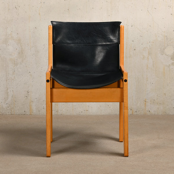 Dining chair set wood and black saddle leather, Ibisco Italy