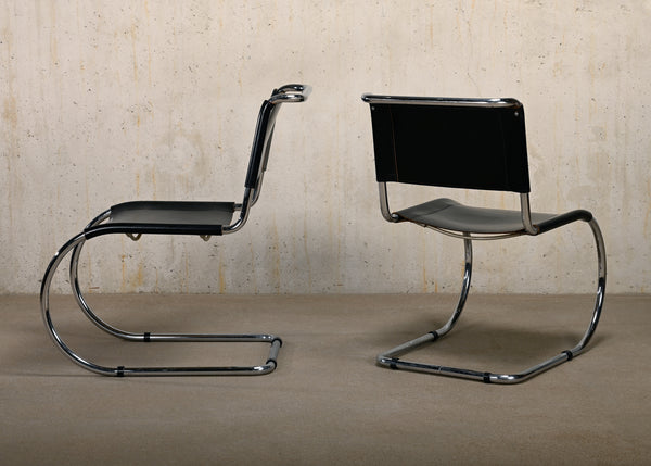 Mies van der Rohe MR10 Cantilever Chairs in Black Leather