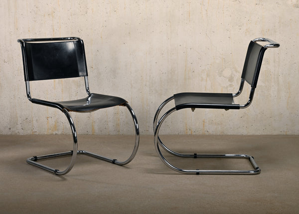 Mies van der Rohe MR10 Cantilever Chairs in Black Leather