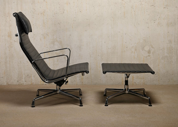 Charles & Ray Eames Lounge Chair EA124 + Ottoman EA125, black leather