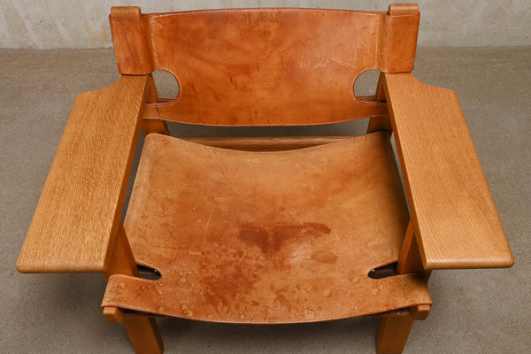 Børge Mogensen Spanish Chair in Cognac Leather and Oak for Fredericia