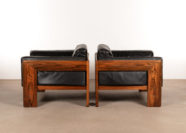Tobia Scarpa Bastiano club chairs in rosewood for Haimi Finland, 1975