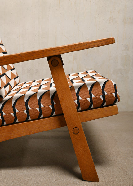 Hans J. Wegner Lounge Chair AP 72 in Oak and Pierre Frey fabric for AP Stolen