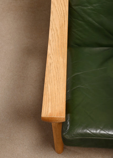 Hans J. Wegner GE530 Lounge Chair in Oak and Green leather, GETAMA